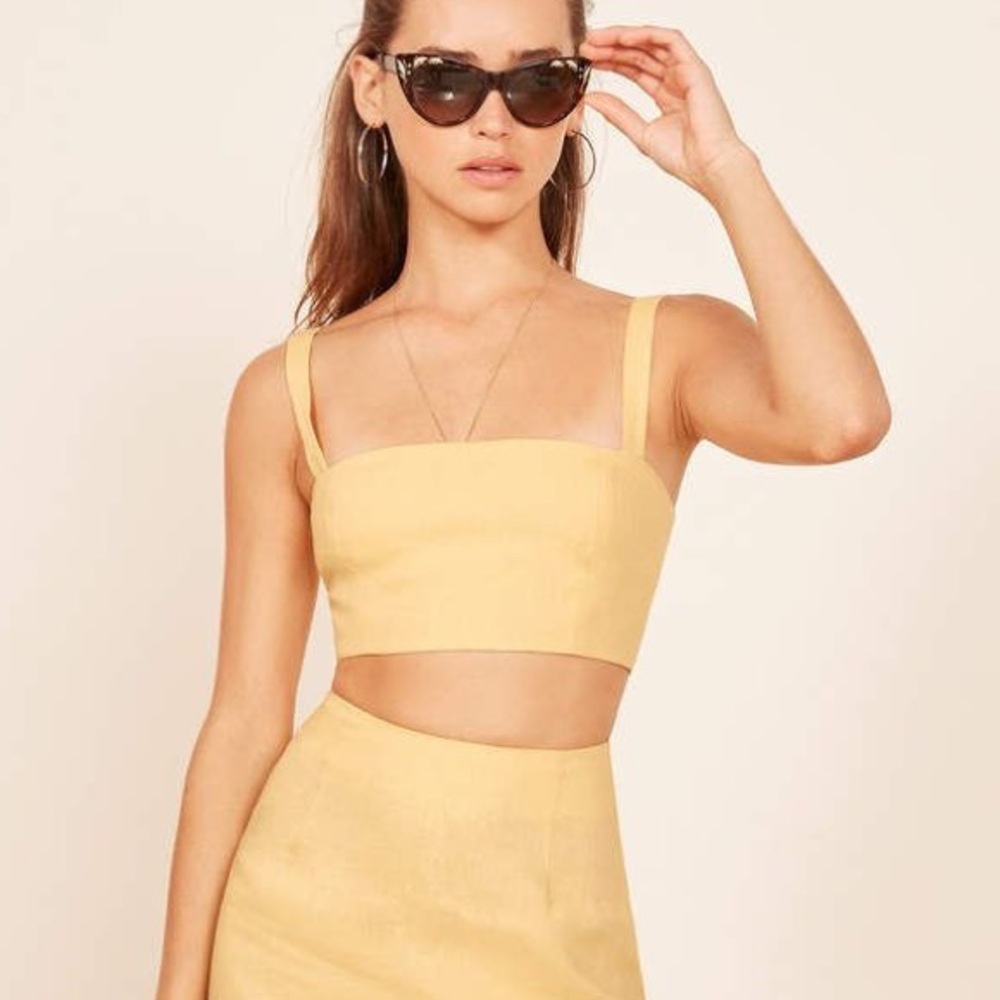 Reformation Yellow Square-Neck Crop Top